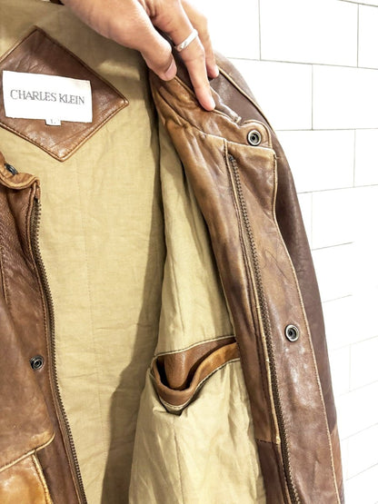 vintage 90s charles klein butter leather utility bomber jacket - good market thrift store