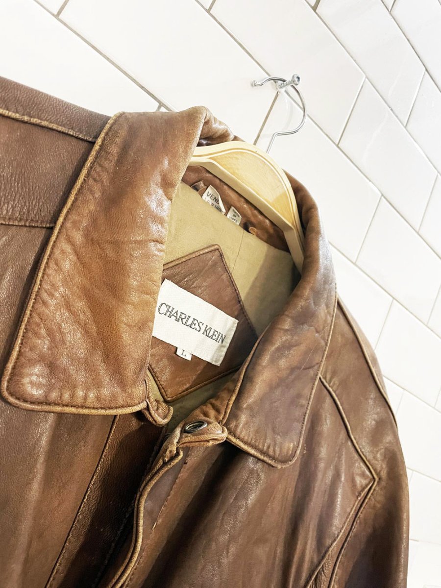vintage 90s charles klein butter leather utility bomber jacket - good market thrift store