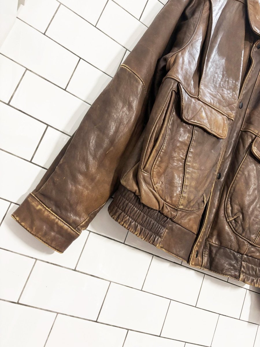 vintage 90s charles klein butter leather utility bomber jacket - good market thrift store