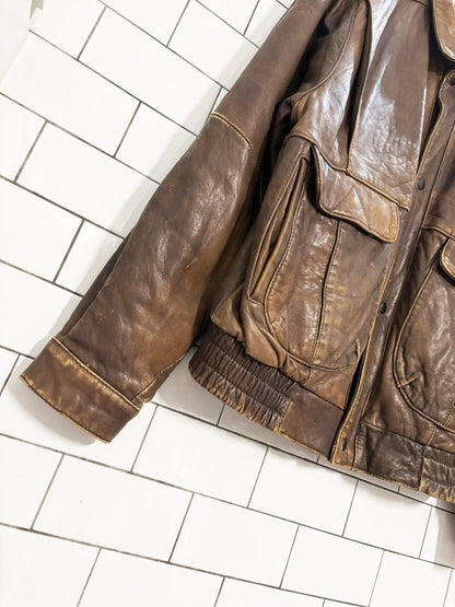 vintage 90s charles klein butter leather utility bomber jacket - good market thrift store