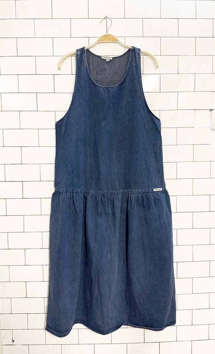 vintage 90s cherokee sleeveless drop waist denim dress - good market thrift store