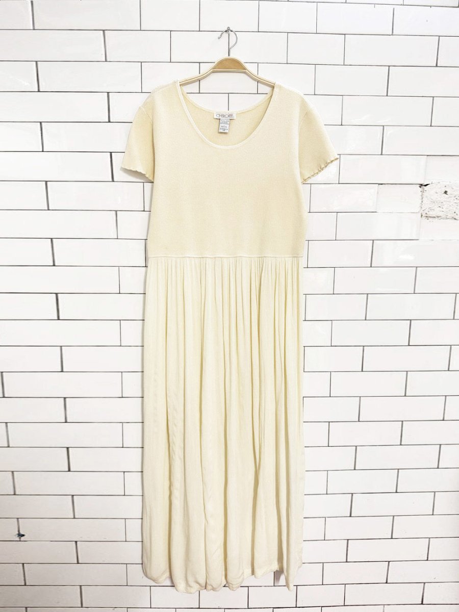 vintage 90s cherokee waffle tee boho flowy midi dress - good market thrift store