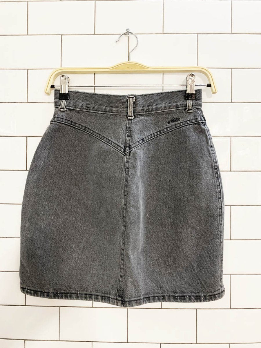 vintage 90s chic basque waist denim mini skirt | made in USA - good market thrift store