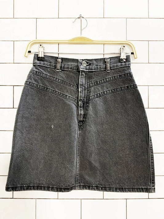vintage 90s chic basque waist denim mini skirt | made in USA - good market thrift store