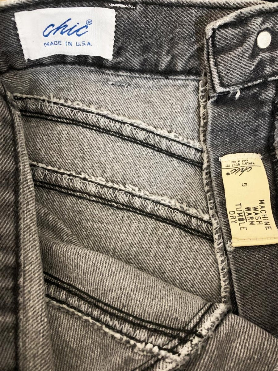 vintage 90s chic basque waist denim mini skirt | made in USA - good market thrift store