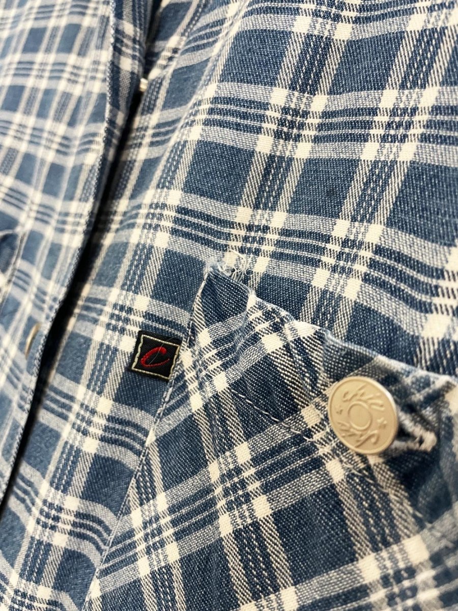 vintage 90s chic plaid denim sleeveless full button shirt - good market thrift store