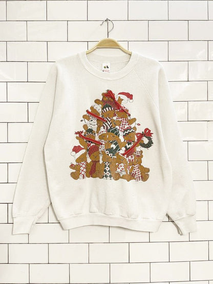 vintage 90s christmas bears with 3D ribbon sweatshirt | fruit of the loom - good market thrift store
