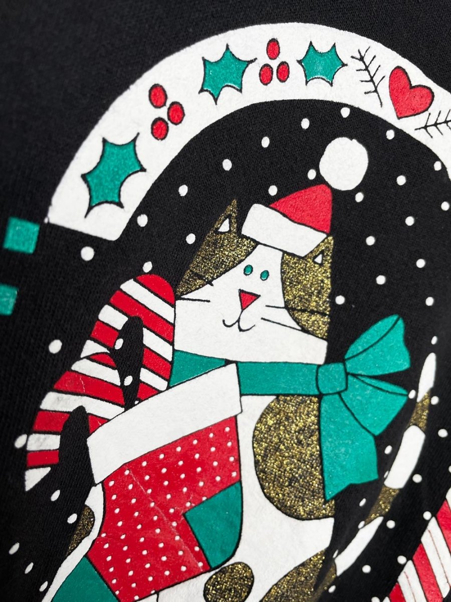 vintage 90s christmas cat collared sweatshirt | made in USA - good market thrift store
