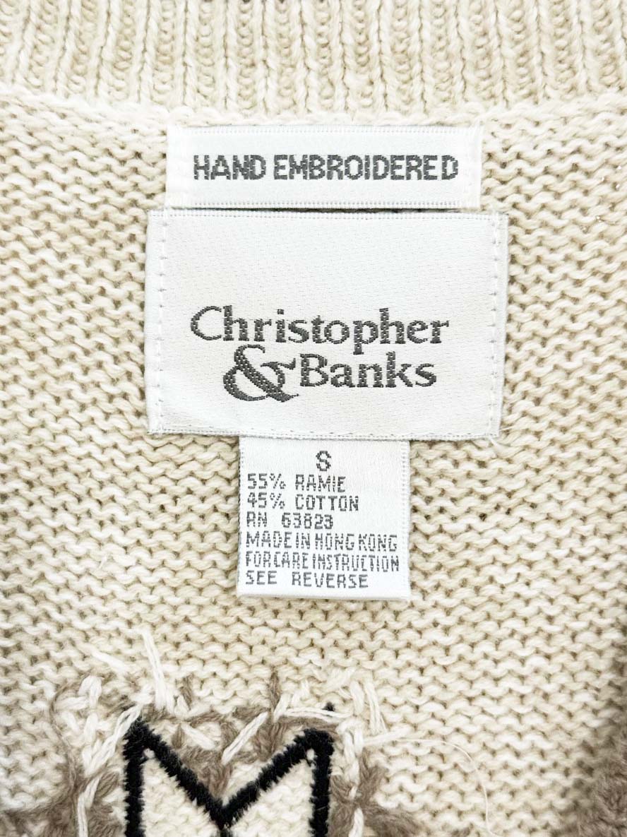 vintage 90s christopher & banks hand - embroidered country hearts knit vest - good market thrift store
