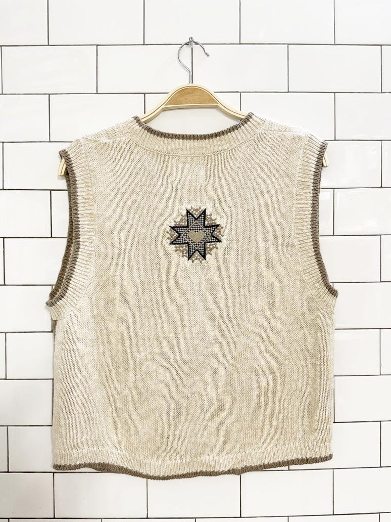 vintage 90s christopher & banks hand - embroidered country hearts knit vest - good market thrift store