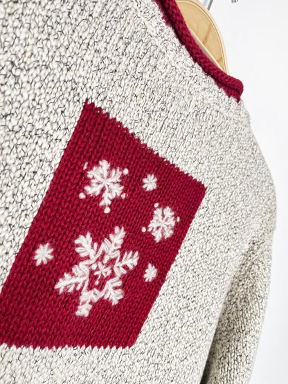 vintage 90s christopher & banks hand - embroidered snowman sweater - good market thrift store