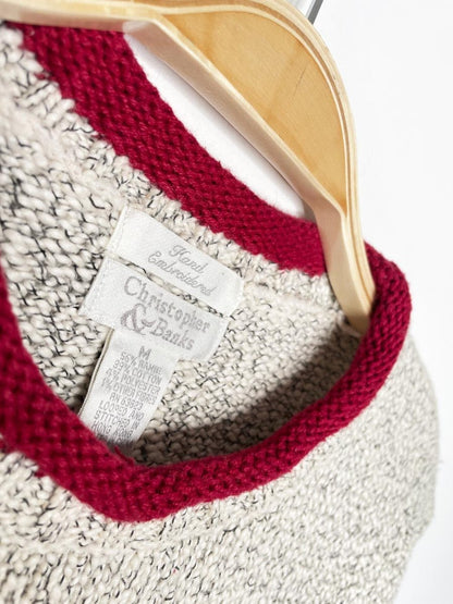 vintage 90s christopher & banks hand - embroidered snowman sweater - good market thrift store