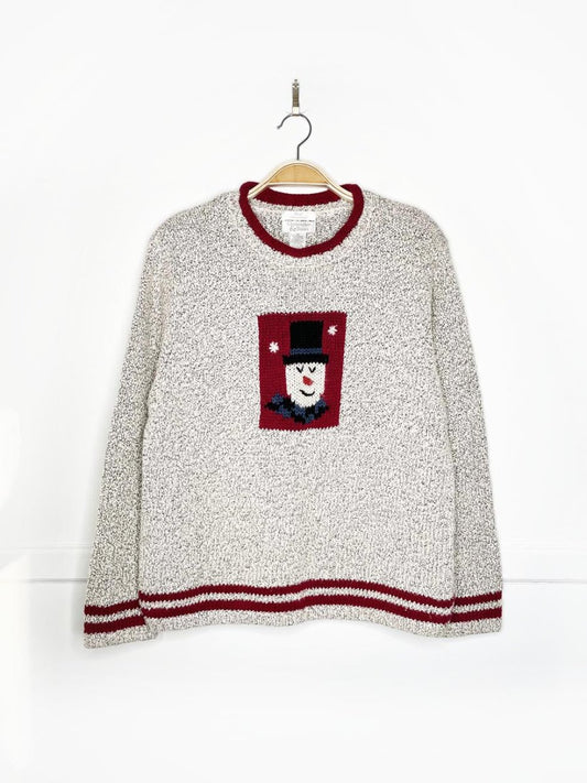 vintage 90s christopher & banks hand - embroidered snowman sweater - good market thrift store