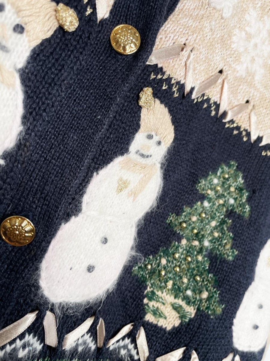 vintage 90s christopher & banks hand - embroidered snowmen knit cardigan - good market thrift store