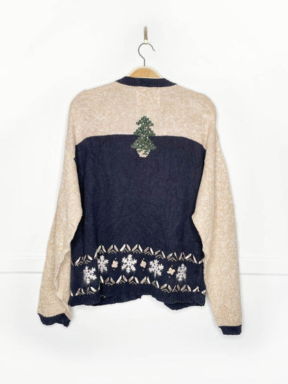 vintage 90s christopher & banks hand - embroidered snowmen knit cardigan - good market thrift store