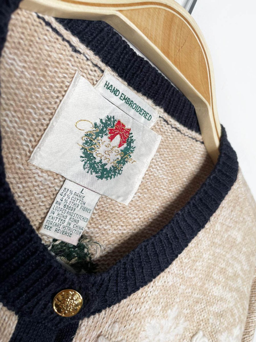vintage 90s christopher & banks hand - embroidered snowmen knit cardigan - good market thrift store