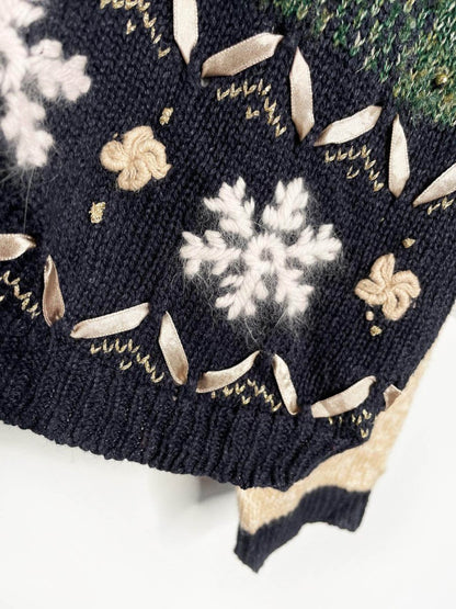 vintage 90s christopher & banks hand - embroidered snowmen knit cardigan - good market thrift store