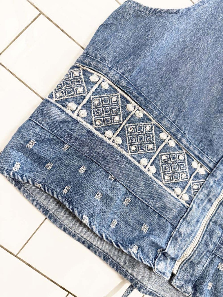 vintage 90s city girl full vip embroidered denim vest top - good market thrift store