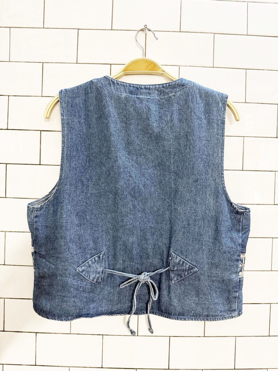 vintage 90s city girl full vip embroidered denim vest top - good market thrift store