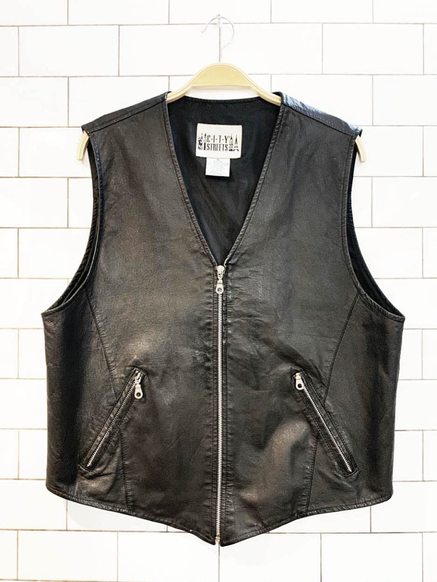 vintage 90s city streets leather full zip vest top - good market thrift store