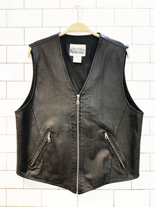 vintage 90s city streets leather full zip vest top - good market thrift store