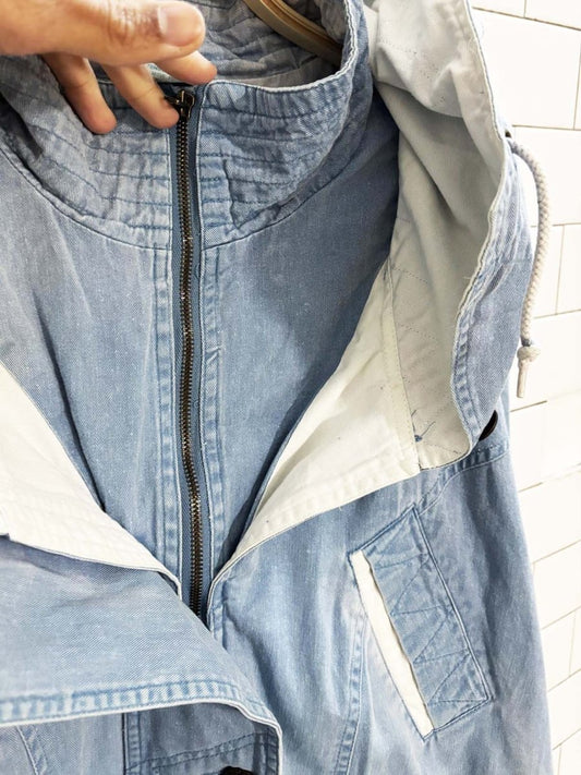 vintage 90s climate zone hooded denim chambray jacket - good market thrift store