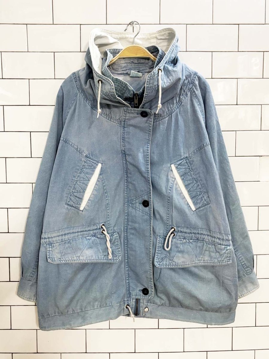 vintage 90s climate zone hooded denim chambray jacket - good market thrift store
