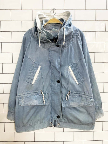 vintage 90s climate zone hooded denim chambray jacket - good market thrift store