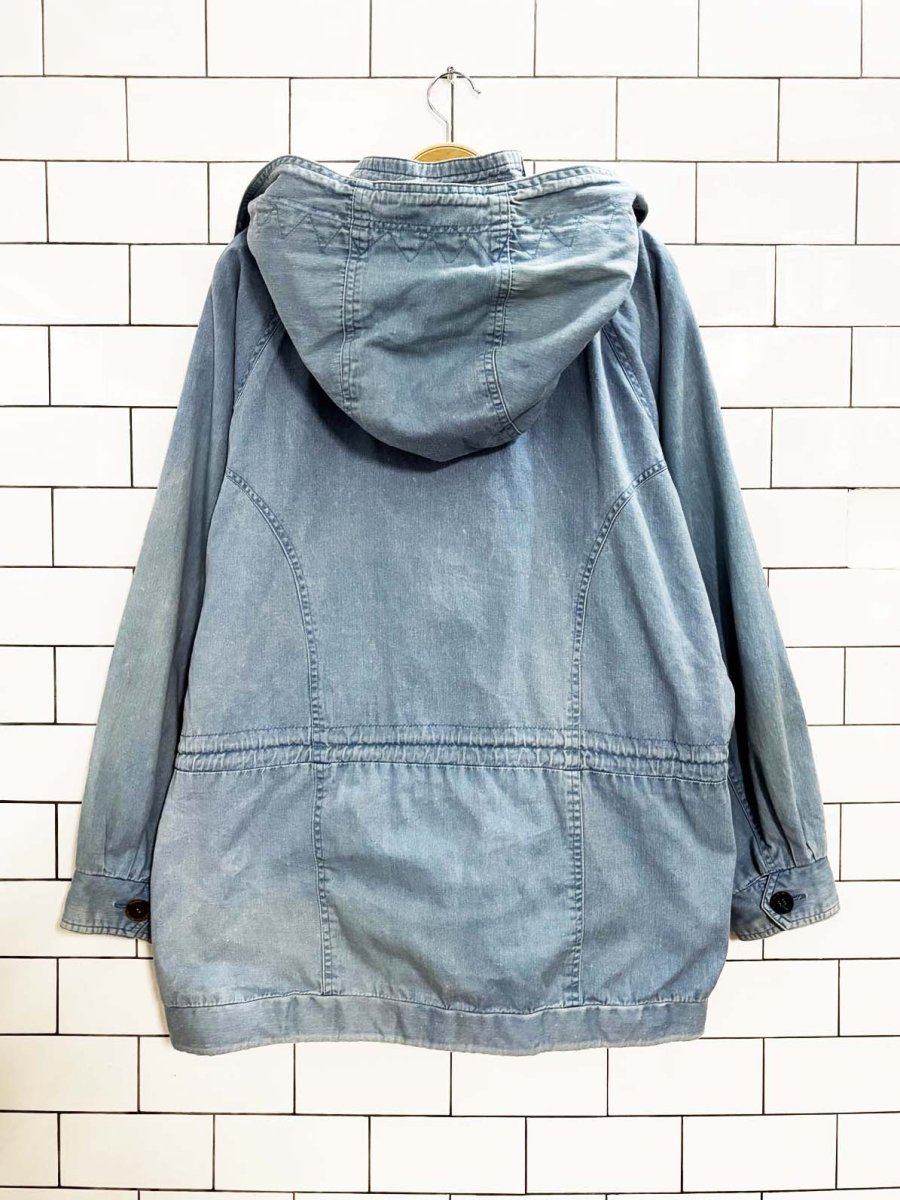 vintage 90s climate zone hooded denim chambray jacket - good market thrift store