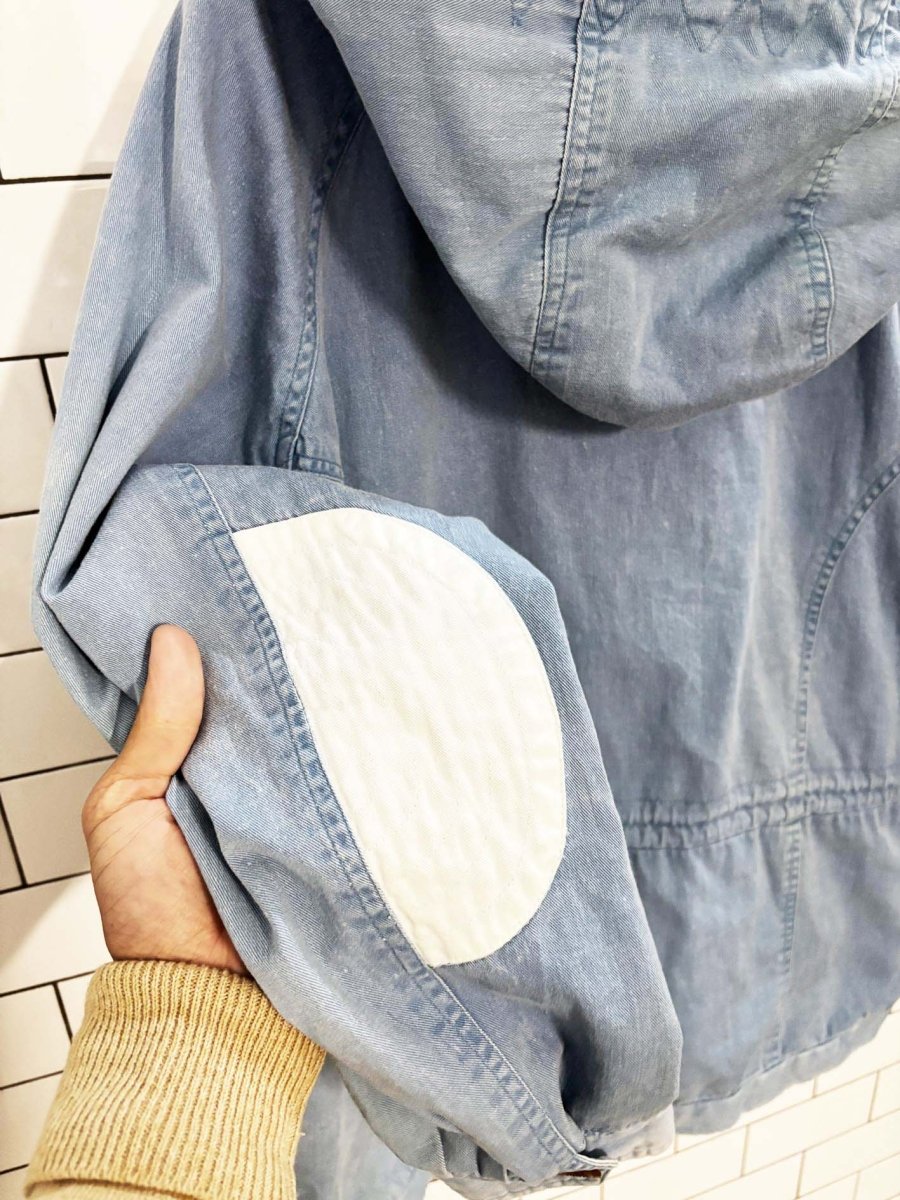 vintage 90s climate zone hooded denim chambray jacket - good market thrift store