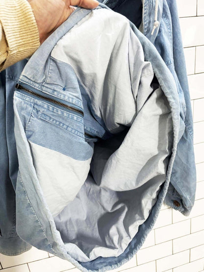 vintage 90s climate zone hooded denim chambray jacket - good market thrift store