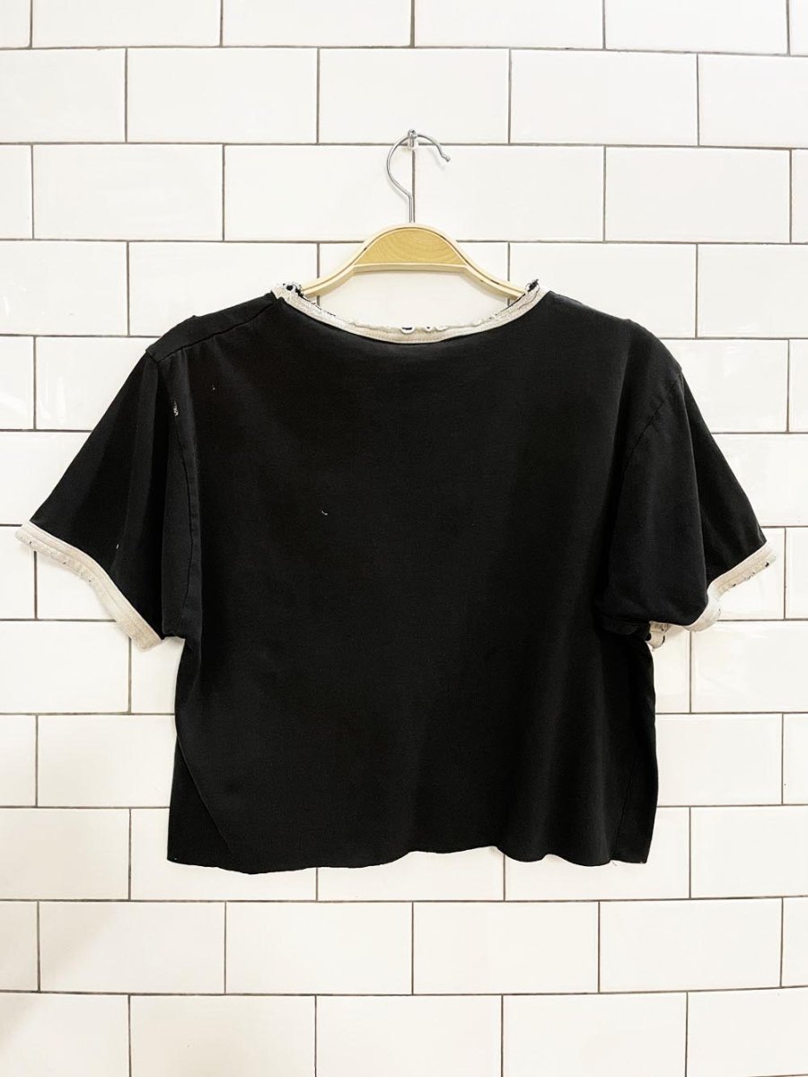 vintage 90s clique italian graphic cropped baby ringer tee - good market thrift store