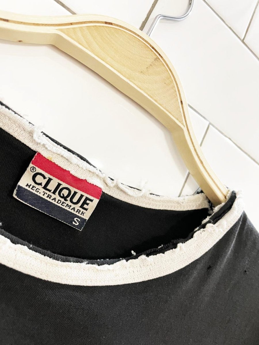 vintage 90s clique italian graphic cropped baby ringer tee - good market thrift store