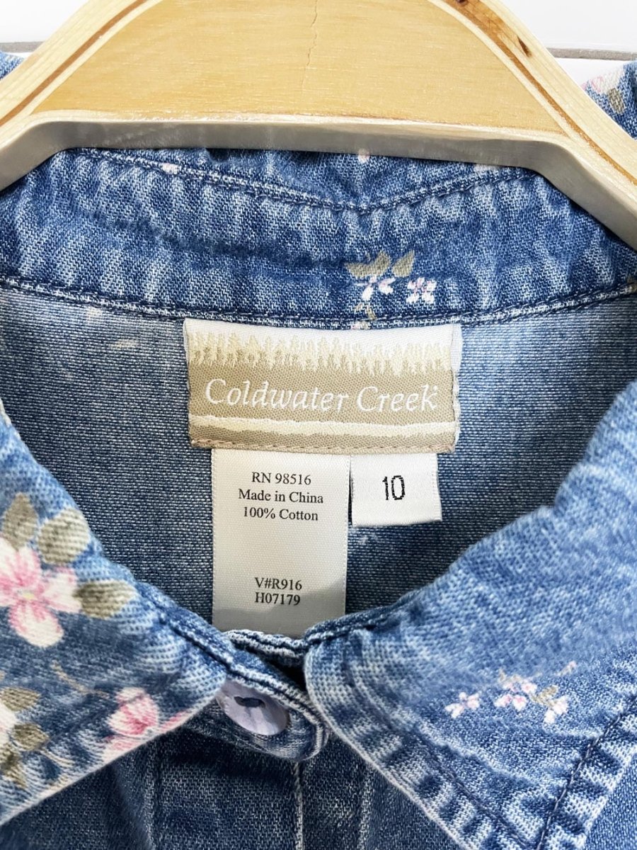 vintage 90s coldwater creek floral fitted full button denim maxi dress - good market thrift store
