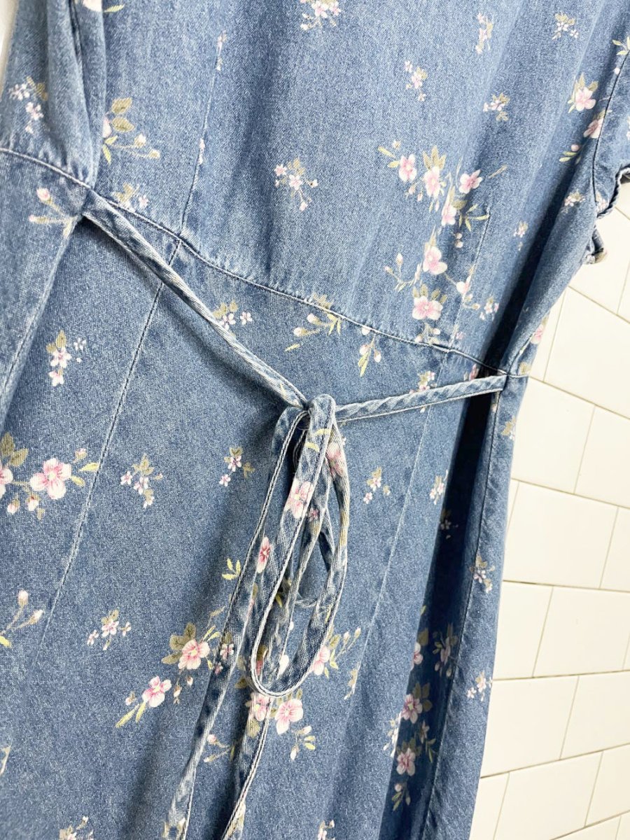 vintage 90s coldwater creek floral fitted full button denim maxi dress - good market thrift store