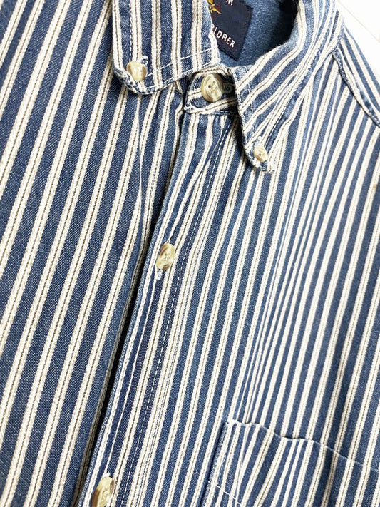 vintage 90s coliseum world explorer blue stripe full button denim shirt - good market thrift store