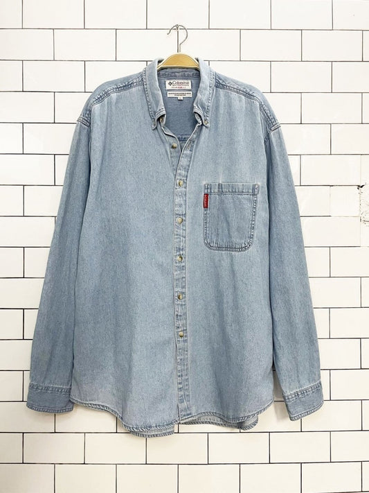 vintage 90s columbia soft oversized full button denim shirt - good market thrift store