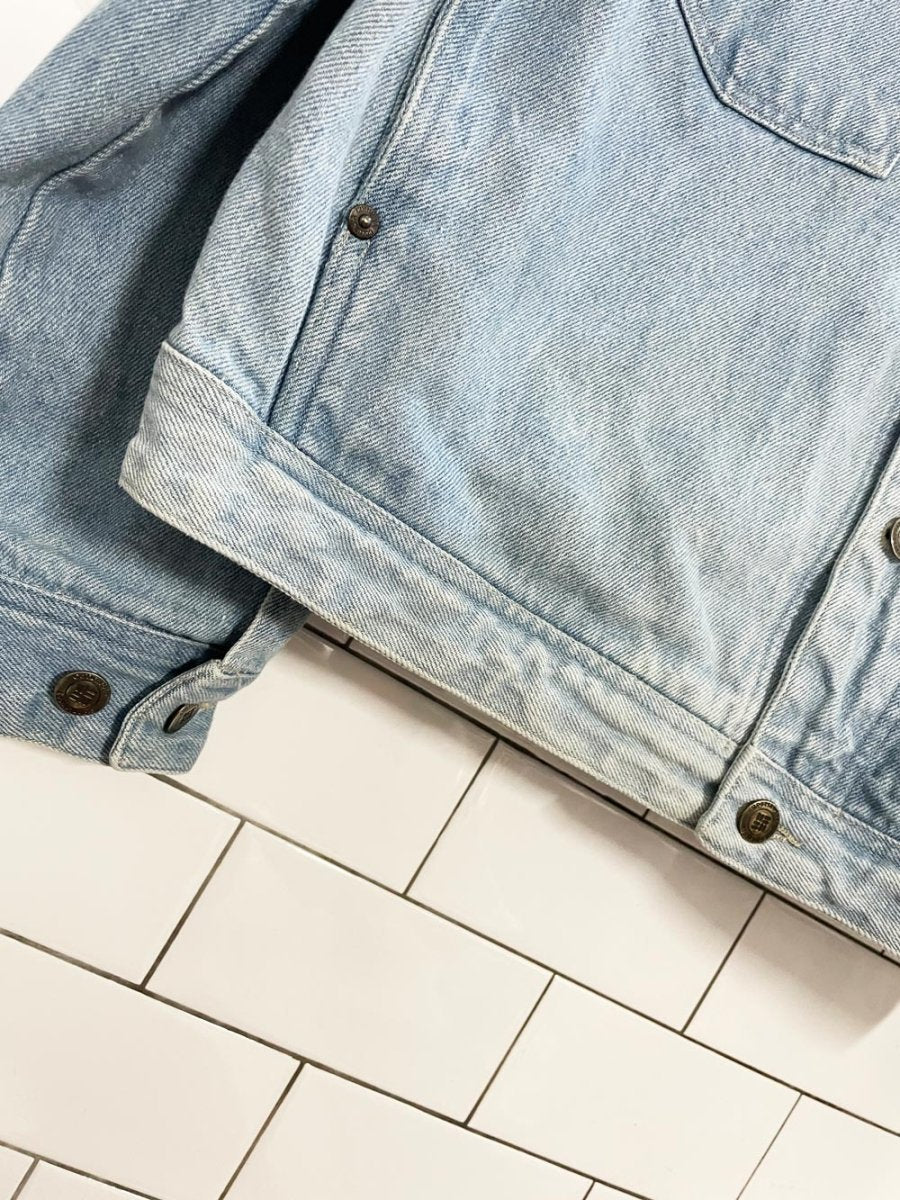 vintage 90s columbia sportswear light wash denim jacket | made in usa - good market thrift store