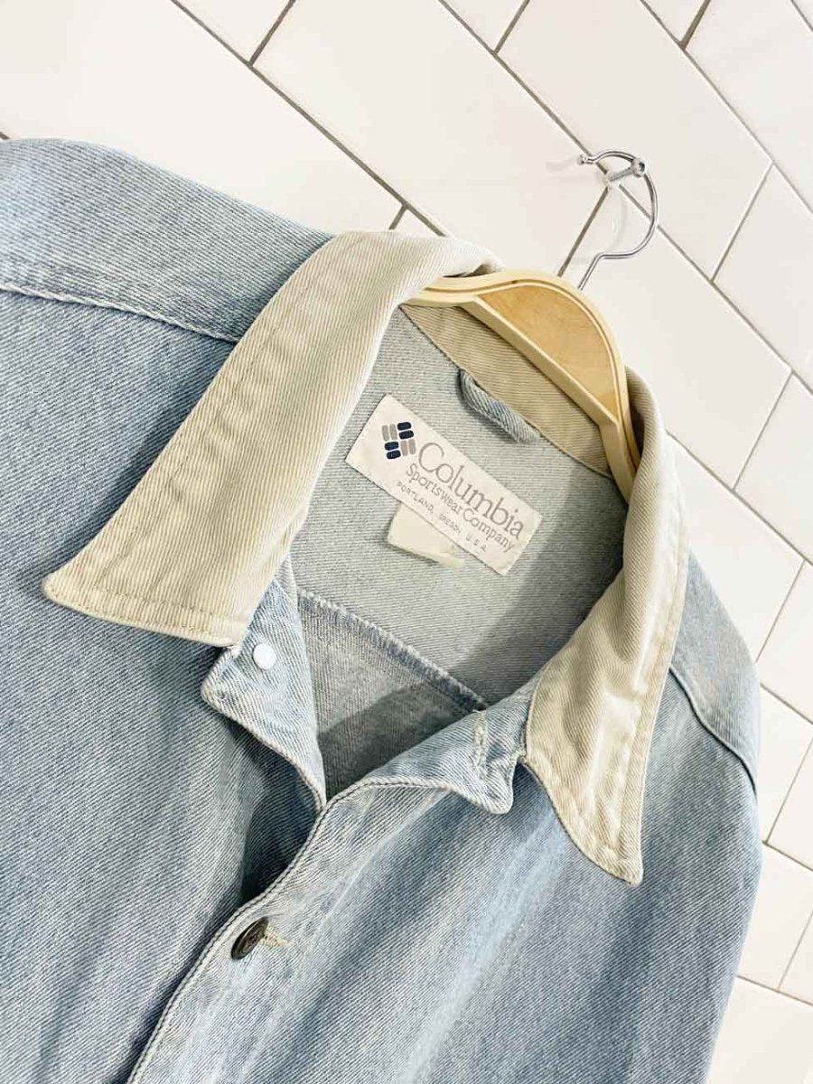 vintage 90s columbia sportswear light wash denim jacket | made in usa - good market thrift store