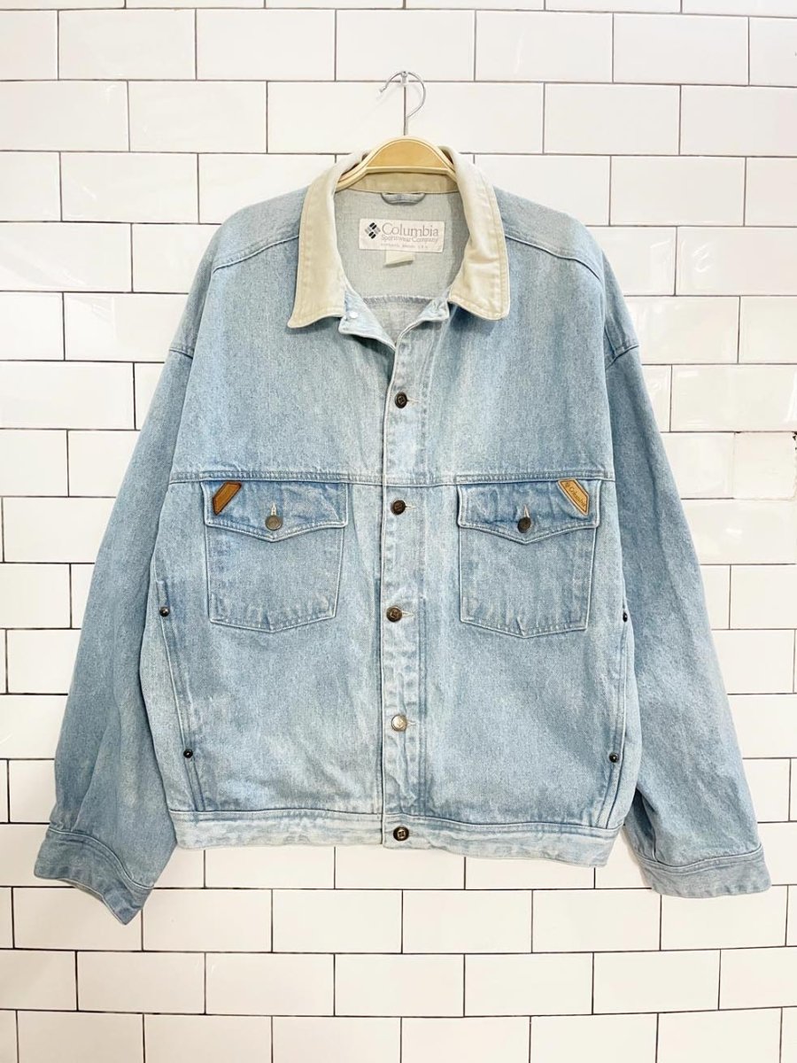 vintage 90s columbia sportswear light wash denim jacket | made in usa - good market thrift store