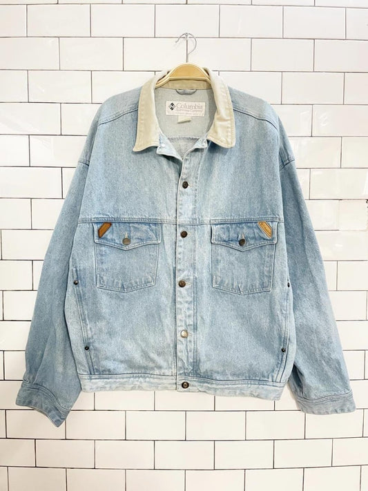 vintage 90s columbia sportswear light wash denim jacket | made in usa - good market thrift store