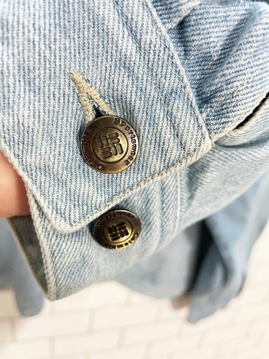 vintage 90s columbia sportswear light wash denim jacket | made in usa - good market thrift store
