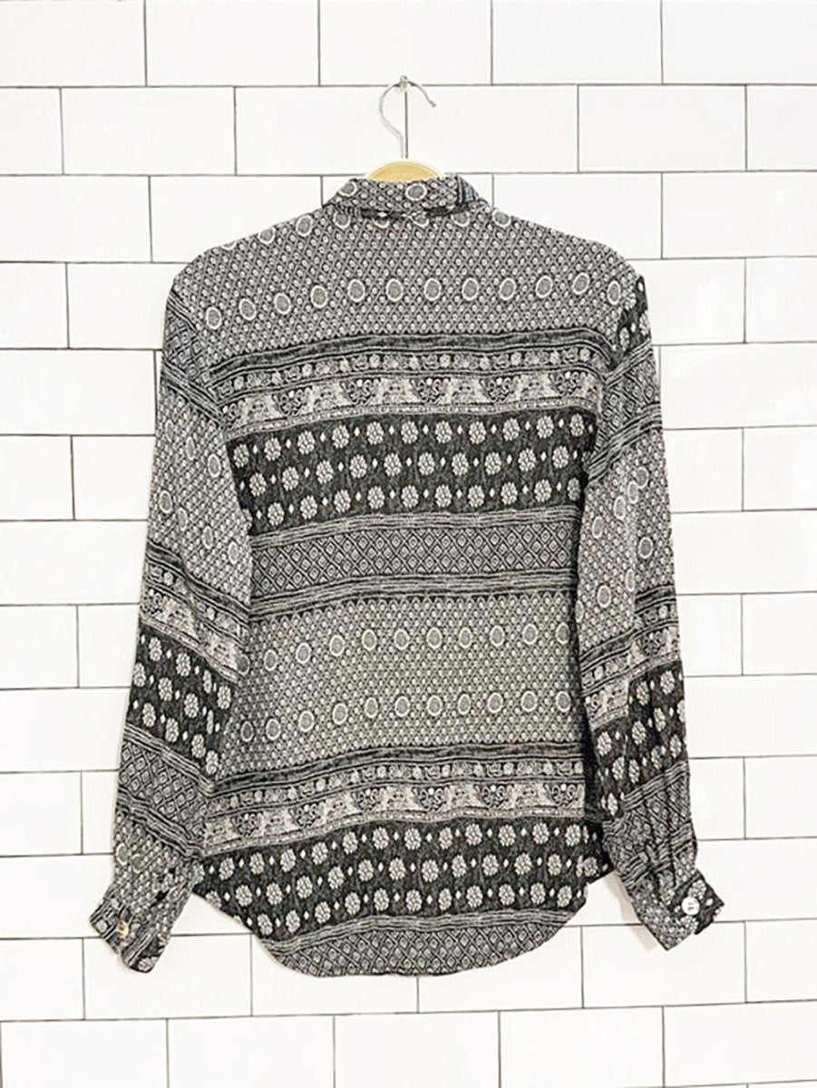 vintage 90s como woven patterned full button shirt - good market thrift store