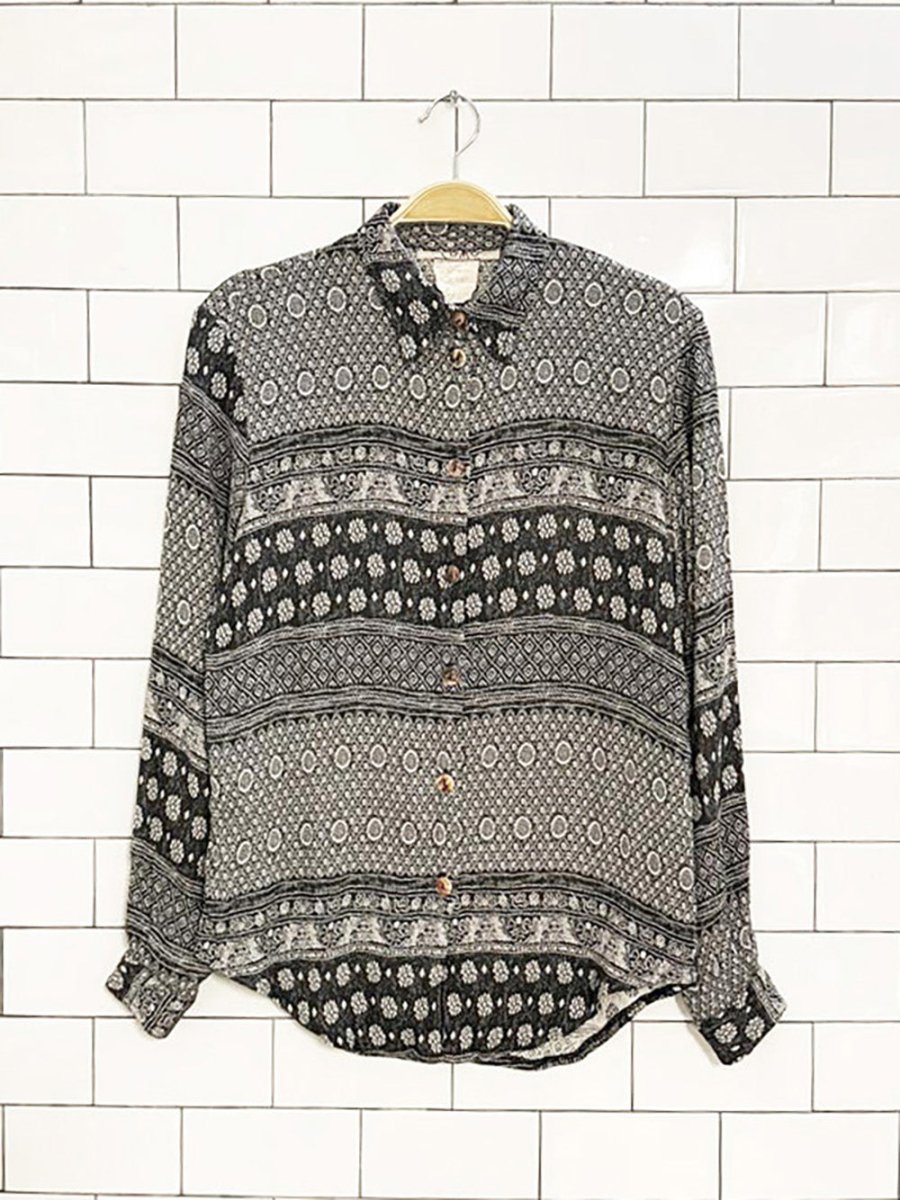 vintage 90s como woven patterned full button shirt - good market thrift store