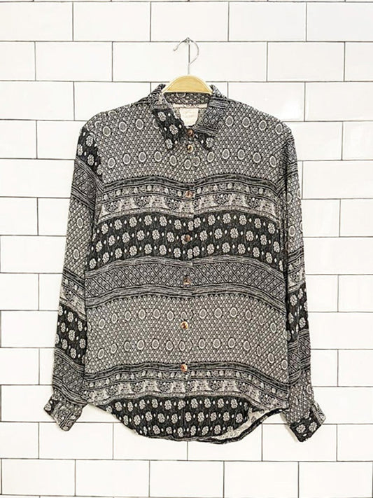 vintage 90s como woven patterned full button shirt - good market thrift store