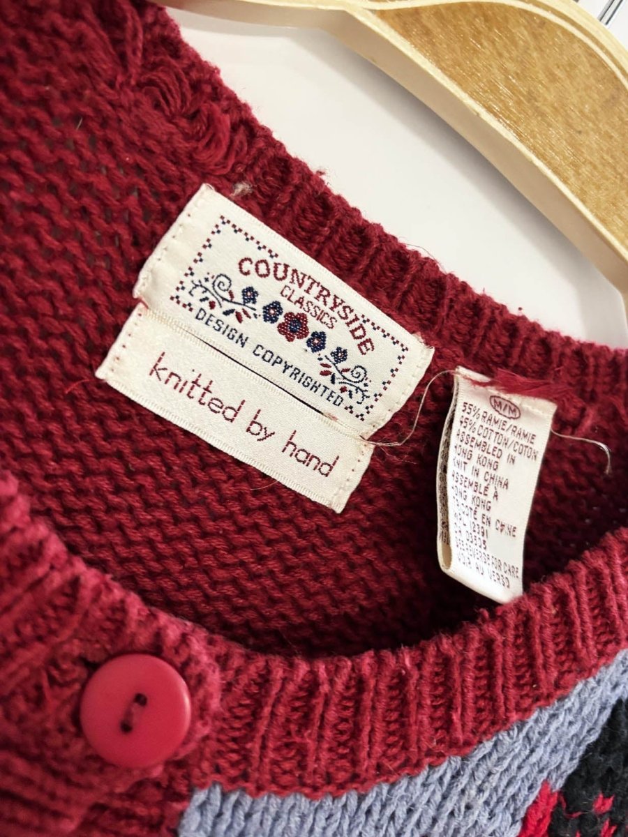 vintage 90s countryside classics hand - knit dogs cardigan - good market thrift store