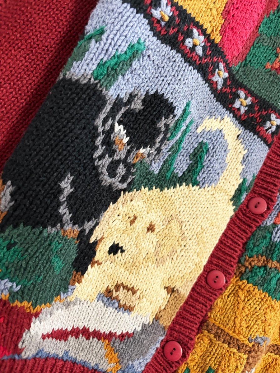 vintage 90s countryside classics hand - knit dogs cardigan - good market thrift store