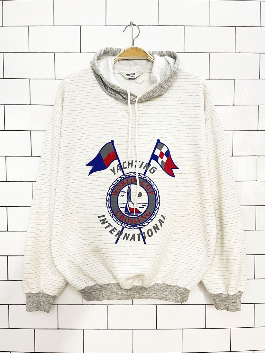 vintage 90s court club yacht club striped colour block hoodie - good market thrift store