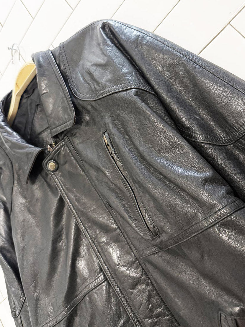 vintage 90s cricketeer two - tone leather bomber jacket - good market thrift store