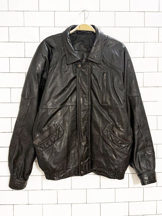 vintage 90s cricketeer two - tone leather bomber jacket - good market thrift store